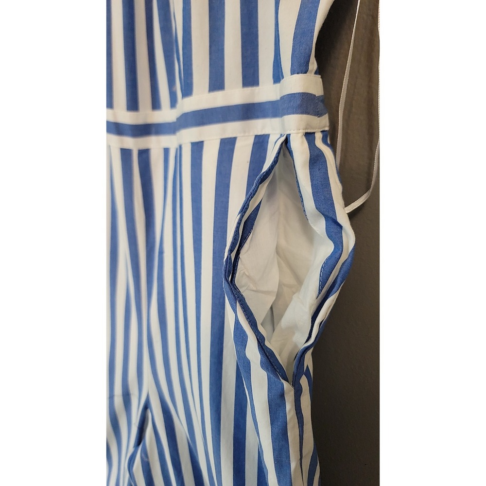 J.Crew Striped‎ Halter Jumpsuit Blue White Tie Neck Wide Leg Size 8 - Picture 4 of 9
